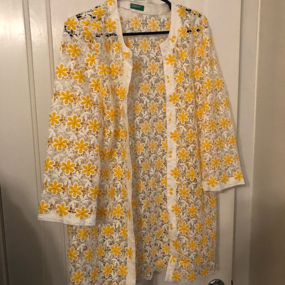 Benetton yellow and white long sweater/duster